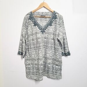 Land's End Embroidered Tunic Long Top Size XL P (18) Printed